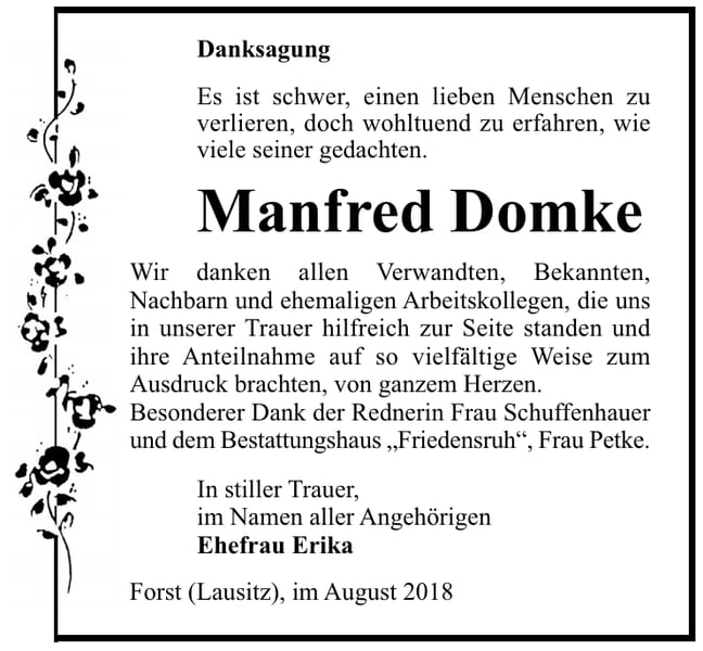 Danksagung Manfred Domke