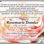 Danksagung Rosemarie Domke, geb. Richter