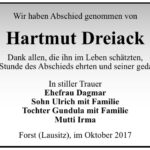 Danksagung Hartmut Dreiack