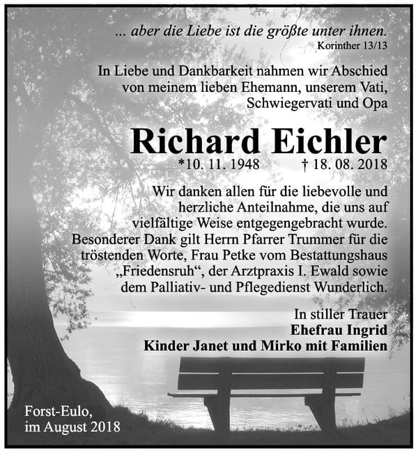 Danksagung Richard Eichler