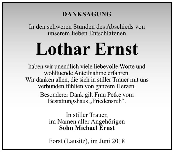 Danksagung Lothar Ernst