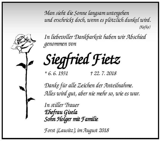 Danksagung Siegfried Fietz