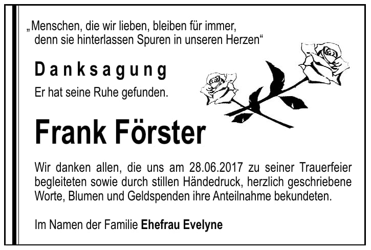 Danksagung Frank Förster