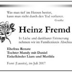 Traueranzeige Heinz Fremd