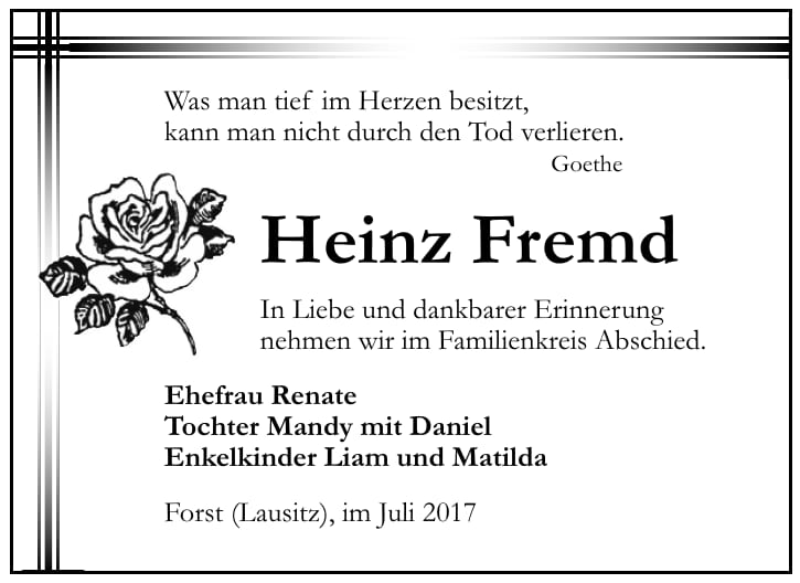 Traueranzeige Heinz Fremd