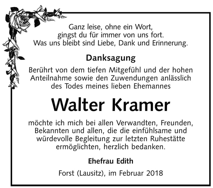Danksagung Walter Kramer