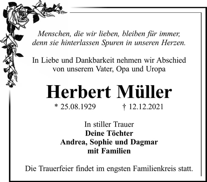Traueranzeige Herbert Müller