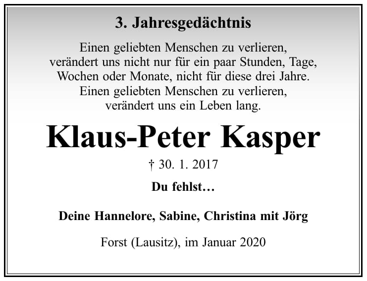 Jahresgedenken Klaus-Peter Kasper
