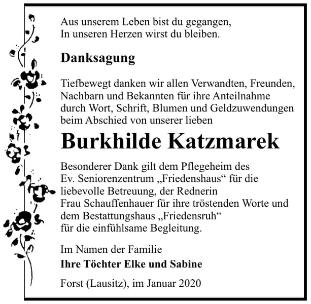 Danksagung Burkhilde Katzmarek