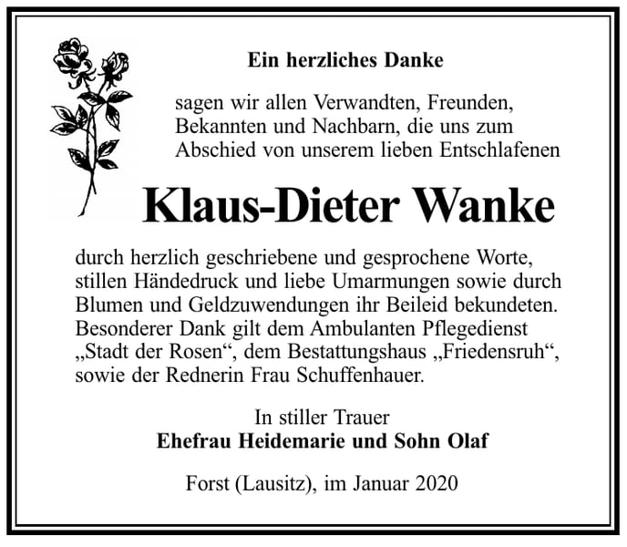 Traueranzeige Klaus-Dieter Wanke