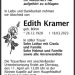 Traueranzeige Edith Kramer, geb. Böhm