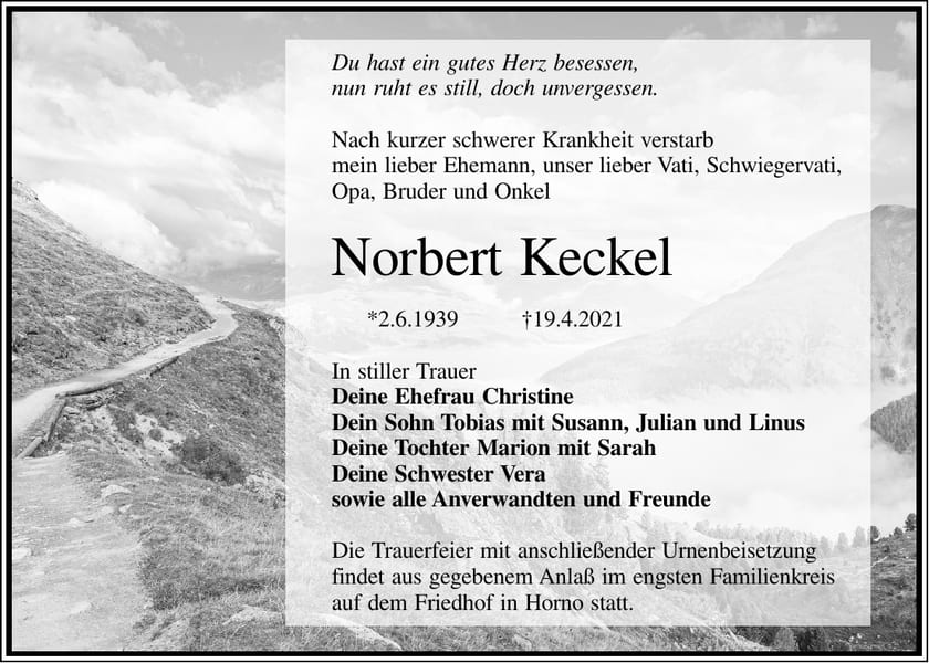 Traueranzeige Norbert Keckel