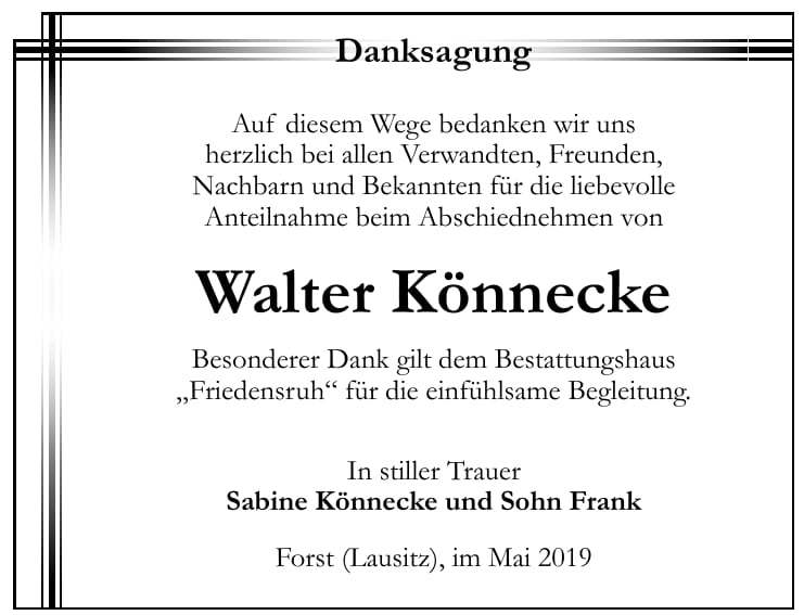 Danksagung Walter Könnecke