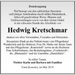 Danksagung Hedwig Kretschmar