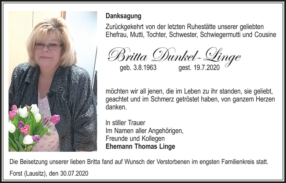 Danksagung Britta Dunkel-Linge