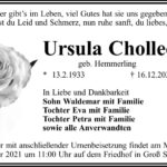 Traueranzeige Ursula Chollee, geb. Hemmerling