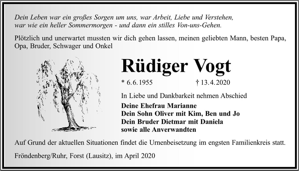 Traueranzeige Rüdiger Vogt
