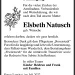 Danksagung Elsbeth Natusch, geb. Wünsche