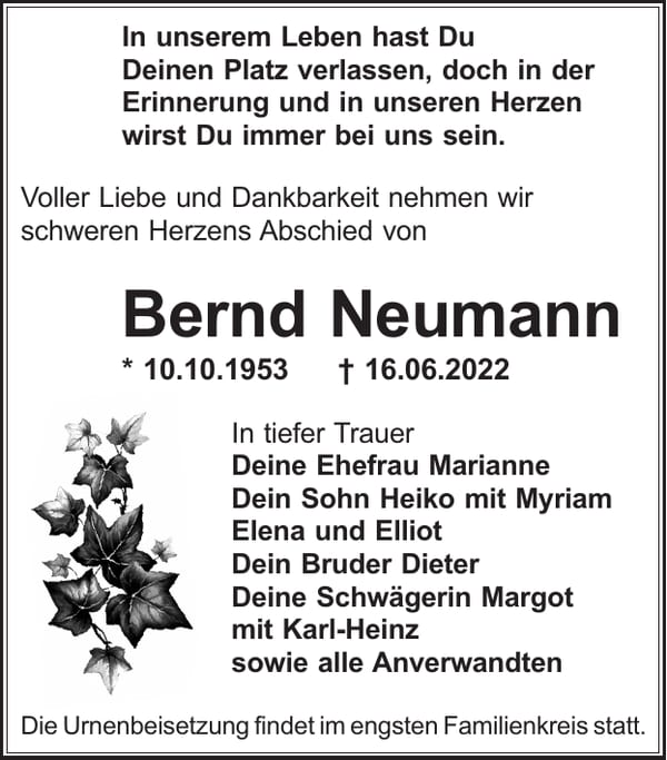 Traueranzeige Bernd Neumann