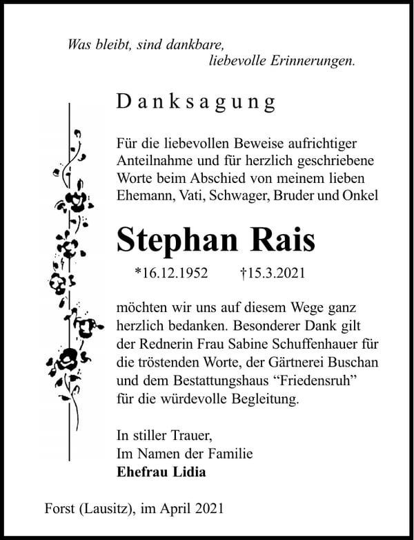 Danksagung Stephan Rais