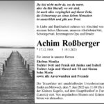 Traueranzeige Achim Roßberger