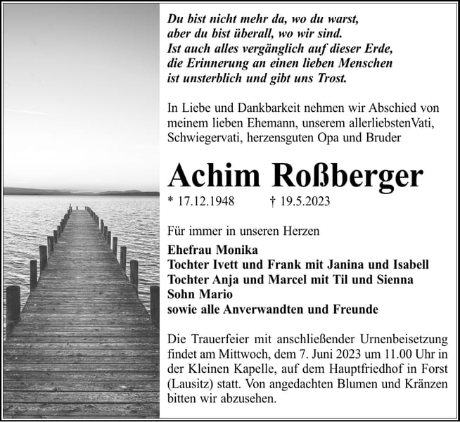 Traueranzeige Achim Roßberger