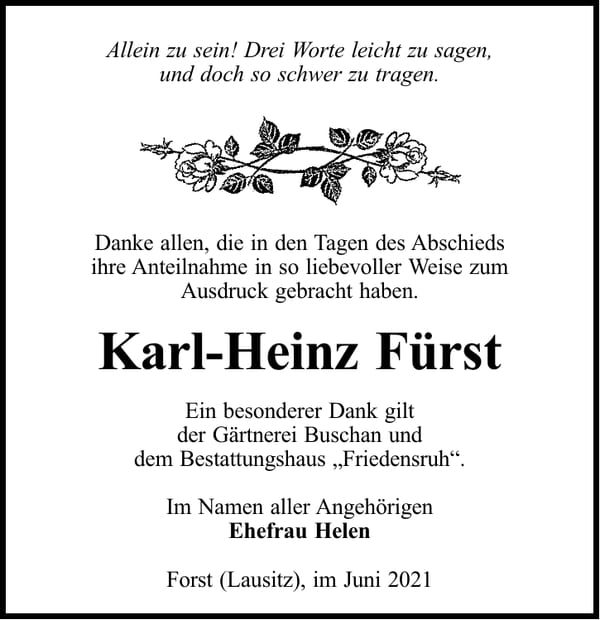 Danksagung Karl-Heinz Fürst