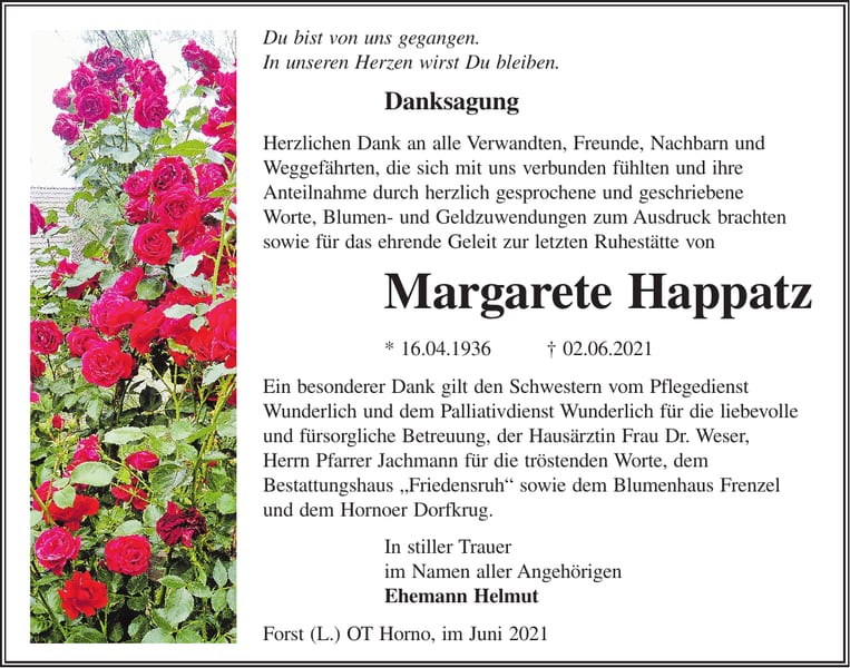 Danksagung Margarete Happatz