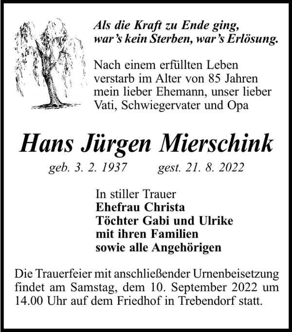 Traueranzeige Hans Jürgen Mierschink