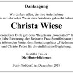 Danksagung Christa Wiese