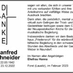 Danksagung Manfred Schneider