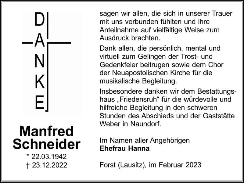 Danksagung Manfred Schneider