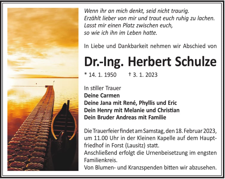 Traueranzeige Dr.-Ing. Herbert Schulze