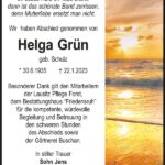 Traueranzeige Helga Grün, geb. Schulz