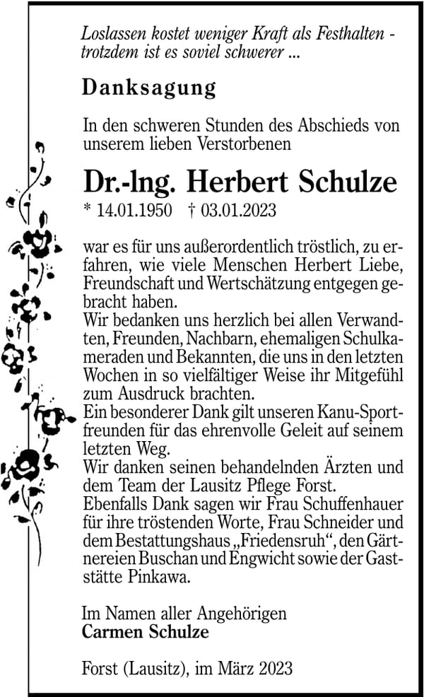 Danksagung Dr.-Ing. Herbert Schulze