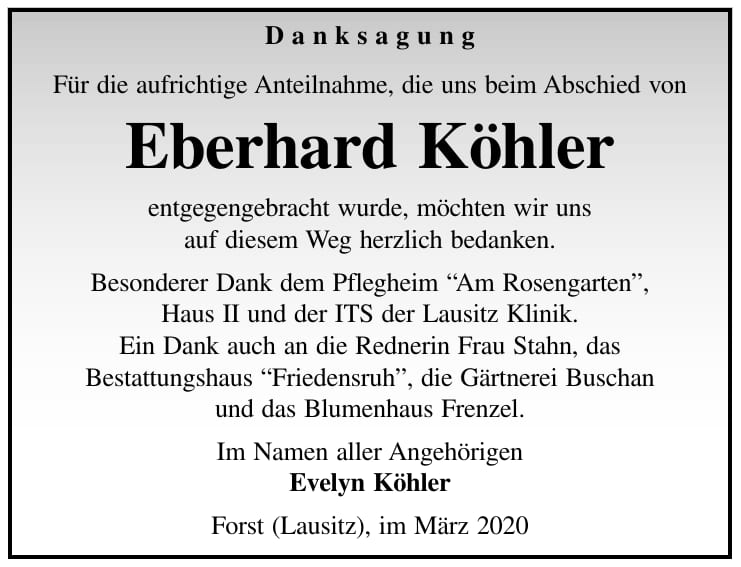 Danksagung Eberhard Köhler