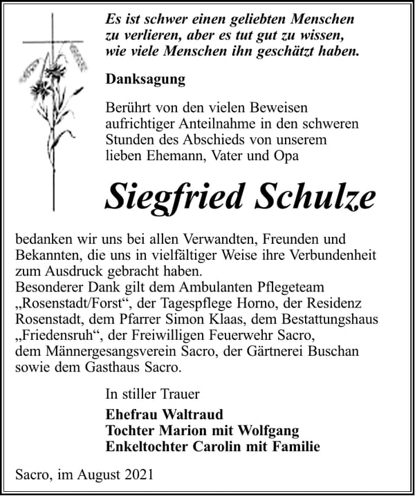 Danksagung Siegfried Schulze