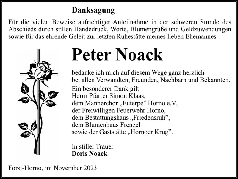 Danksagung Peter Noack