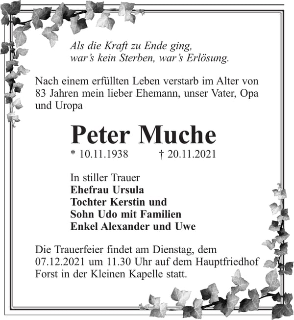 Traueranzeige Peter Muche