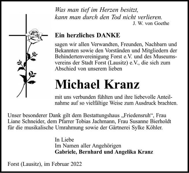 Danksagung Michael Kranz