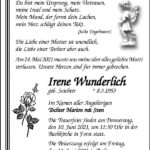 Traueranzeige Irene Wunderlich, geb. Seichter