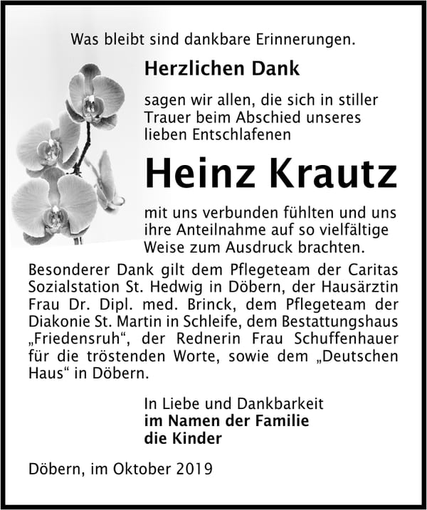 Danksagung Heinz Krautz
