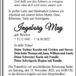 Traueranzeige Ingeborg May, geb. Reichert