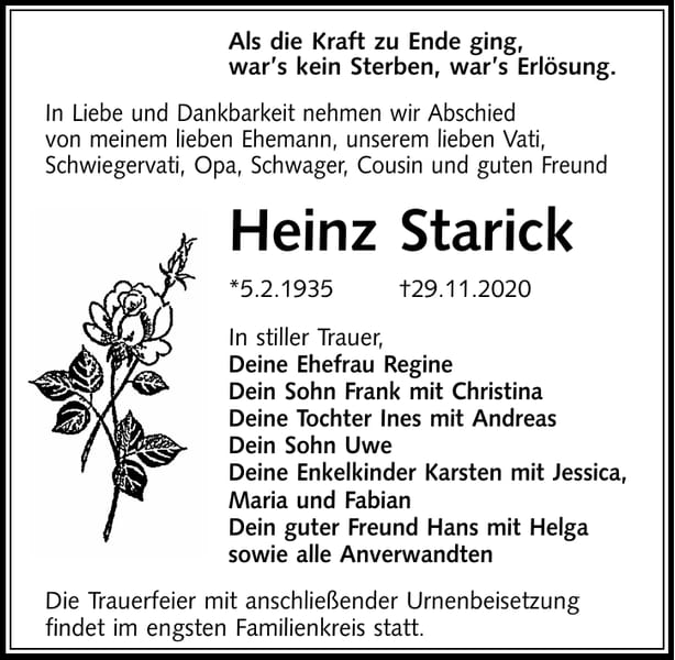 Traueranzeige Heinz Starick