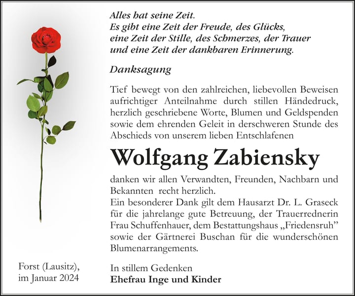 Danksagung Wolfgang Zabiensky