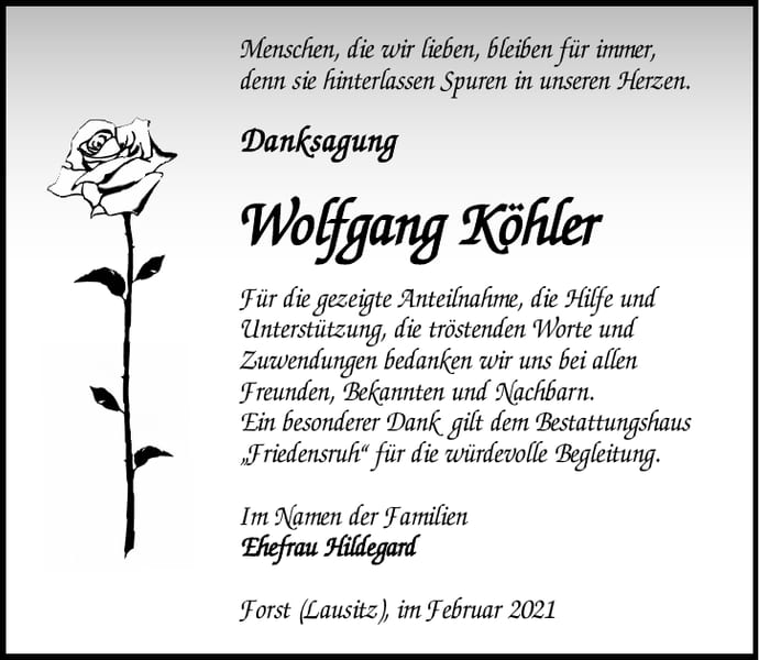 Danksagung Wolfgang Köhler