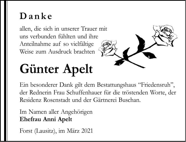 Danksagung Günter Apelt