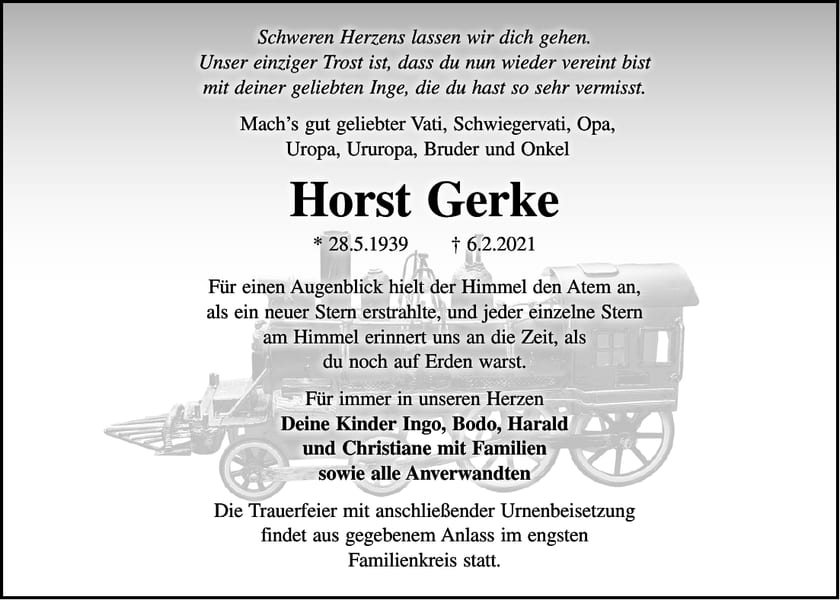 Traueranzeige Horst Gerke