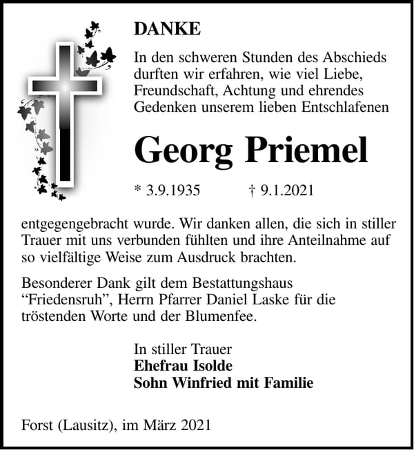 Traueranzeige Georg Priemel