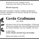 Danksagung Gerda Graßmann, geb. Mathe